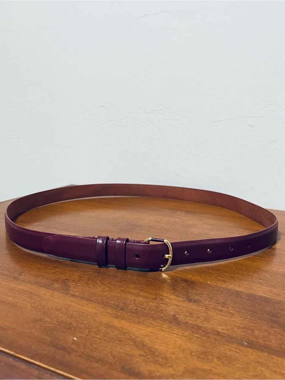 Lands' End Burgundy 100% Leather Dress Belt Gold Buckle Office Career Women L